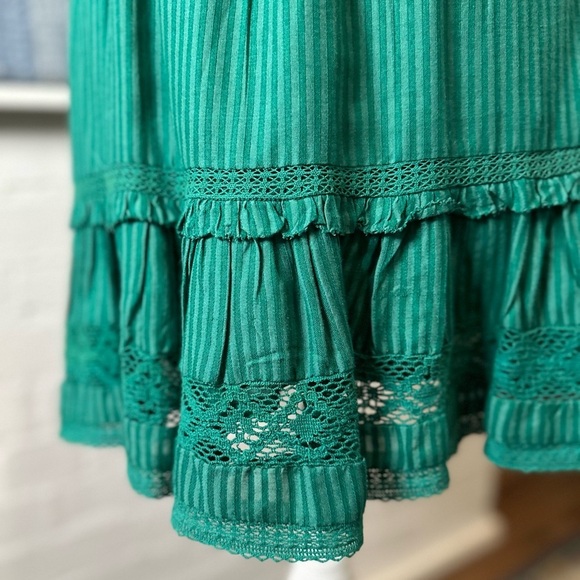 Urban Outfitters Green Striped Tiered Lacey Ruffle Mini Skirt - Picture 8 of 10